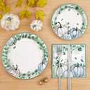 Homlouue 200 PCS Fall Paper Plates and Napkins Blue Pumpkin Plates, Thanksgiving Plate Disposable for Fall Theme Party Harvest Thanksgiving Decoration,Watercolor Pumpkin Paper Plate Serve 50 Guest