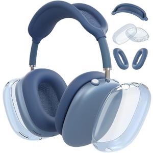 MOLOPPO 3 in 1 Case Cover for AirPods Max, Clear TPU Ear Cup/Silicone Earpad Case/Headband Cover, Anti-Scratch Accessories Set Compatible with Apple for AirPods Max 2/1 (2026/2024/2020), Blue