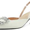 Vertundy Women's Slingback Kitten Heels Pointed Toe Rhinestones Stiletto Pumps (8, Beige)