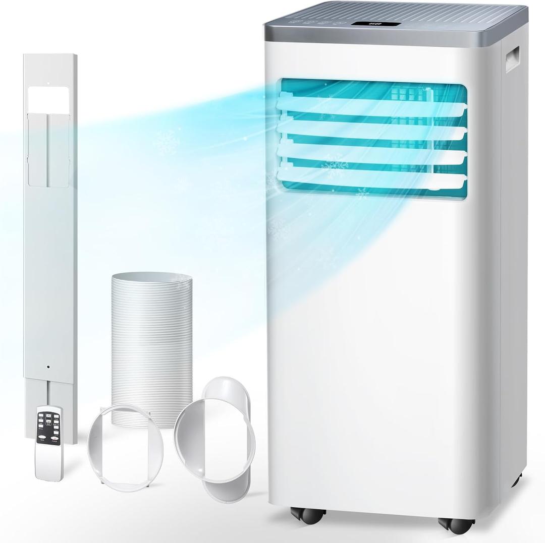 R.W.FLAME Portable Air Conditioner,8000 BTU Powerful Home AC Unit with Built-in Dehumidifier & Fan Mode,Cools 350 Sq.Ft,Functional Portable AC with Remote Control,24Hrs Timer,Installation Kit, White
