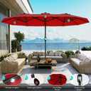 AreShark 13 FT Patio Umbrella with Solar Lights, Double-Sided Outdoor Table Umbrellas with Crank, Large Rectangular Market Umbrella for Porch, Lawn, Pool, Backyard, Red