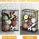 Garage Ball Storage Wall-Mounted & Floor Sports Equipment Organizer: Sports Ball Rack with Elastic Rope, Holder for Basketball, Soccer, Volleyball, Football, Garage, Gym, Black(Patent Pending)