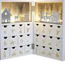 Wooden Christmas Advent Calendar Book with LED-lit Winter Forest Scene - 24 Drawer Countdown with Fine Silver Reindeer & Snow Design - Decorative & Functional Gift Storage for Kid