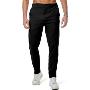 JMIERR Men's Chino Pants Casual Elastic Waist Tapered Golf Trousers (Black, XL)