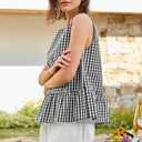 BLENCOT Women Gingham Sleeveless Shirts Ruffle Round Neck Peplum Tank Tops Business Casual Dressy Blouses (Black, S)