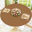 Moosfor Round Spandex Tablecloth, Elastic Fitted Waterproof Tablecloths for 42"-50" Tables, Stretch Washable Picnic Table Cover for Camping, Dining, Indoor and Outdoor, Brown
