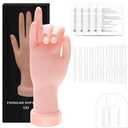 Zhaoyao Practice Hand for Acrylic Nails, Nail Practice Hand with 100 Pcs Nail Tips 120 Pcs Double-side Jelly Glue Stickers Bendable Fake Hand Mannequin Hand for Nail Practice Manicure Beginners