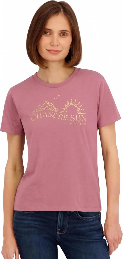 Spyder Women's Metallic Sun Graphic Short Sleeve Tee T-Shirt (Pink, S)