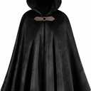 Adults Medieval Hooded Cloak for Renaissance Fair Halloween LARP | Hobbit Warrior Witch Wizard Knight Cosplay Cape, World Book Days Role-Play Costume, Comic-Con Outfit, Retro Masquerade Party (Black)