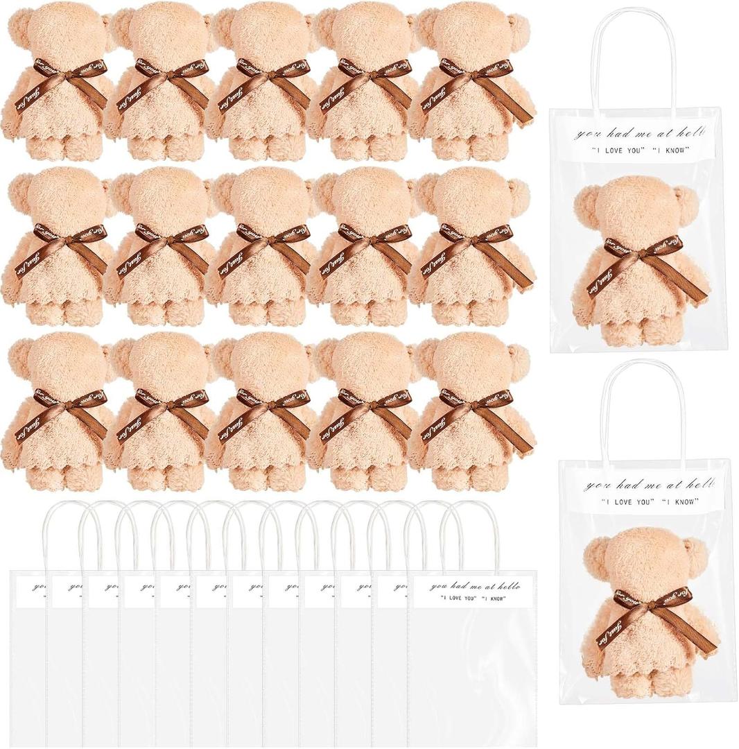 VitalCozy Baby Shower Favors Bear Bath Towel Gift Soft Coral Fleece Hand Towels with Bags for Wedding Graduation Valentine Baby Baptism Birthday Souvenir Supplies(Coffee,20 Sets)