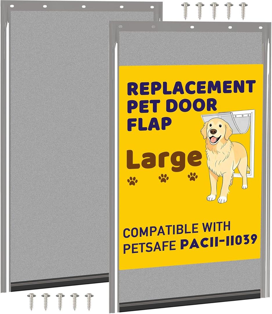 2PCS PAC11-11039 Pet Door Replacement Flaps for Dog and Cat, Doggy Replacement Flap Doors Compatible with Large Pet-Safes Freedom Doggie Doors, Large Size 10 1/8" X 16 7/8" (Smoky Translucent)