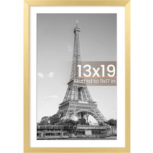 upsimples 13x19 Picture Frame, Display Pictures 11x17 with Mat or 13 x 19 Without, Wall Hanging Poster Frames, Gold, 1 Pack