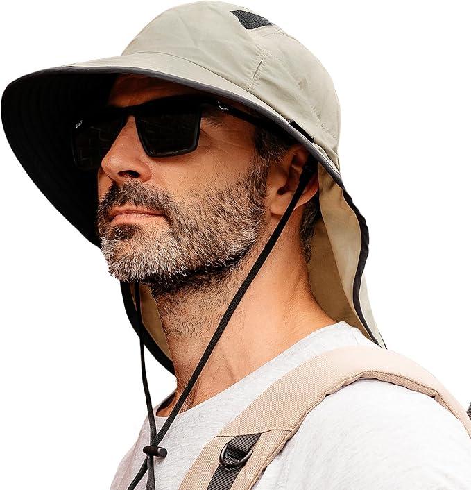 TOP-EX /L/XL Unisex Mens Sun Hat with Neck Flap Sunglass Lock UPF 50 Wide Brim Fishing Hats Waterproof & Packable