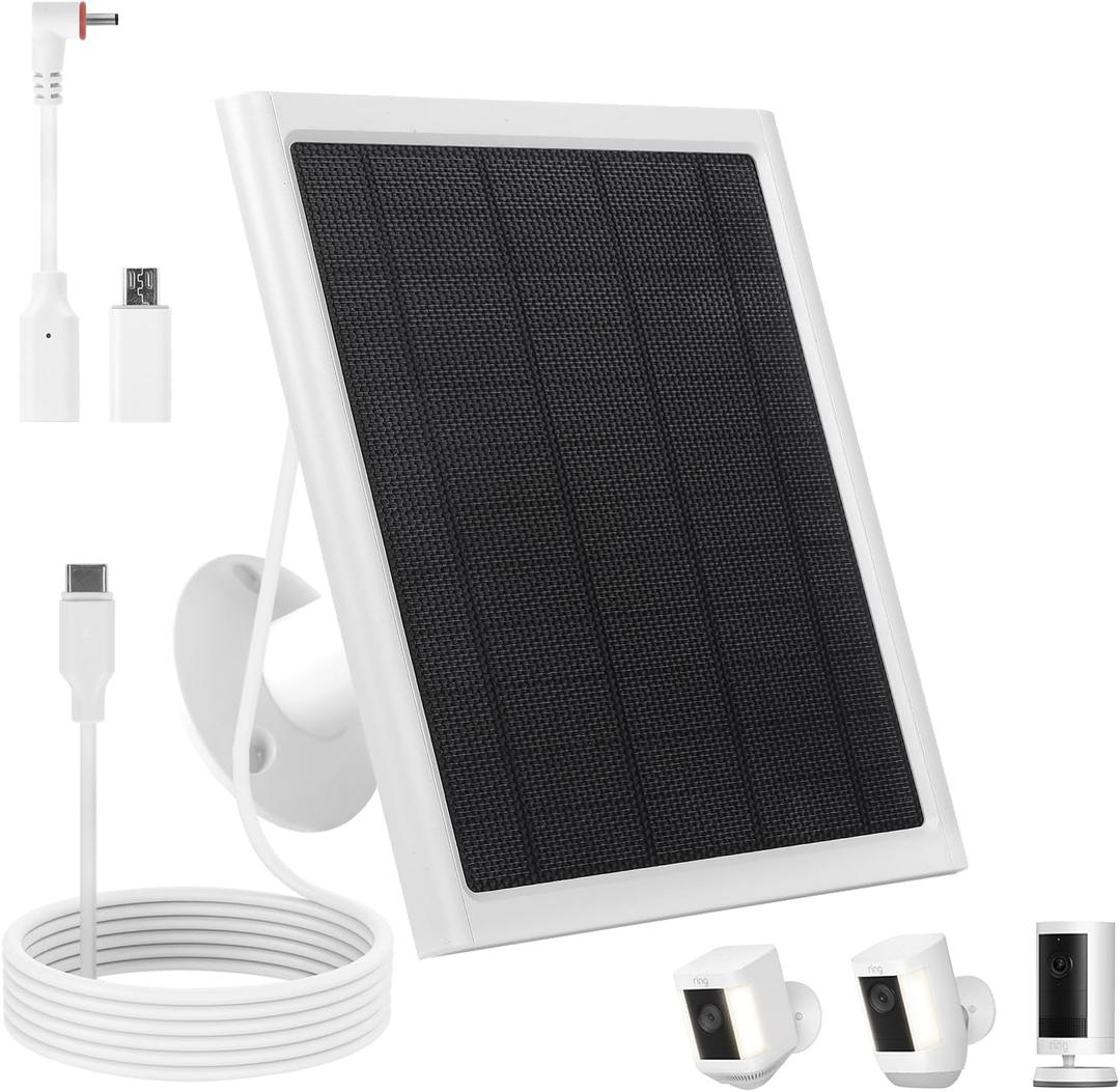 Ring Solar Panel,8W Ring Solar Charger Compatible with Stick Up Camera & Pro, Spotlight Plus & Pro, Stick Up, Spotlight Cam Battery,9.35ft Long Cable with USB-C for Outdoor Cameras (White 1pack)