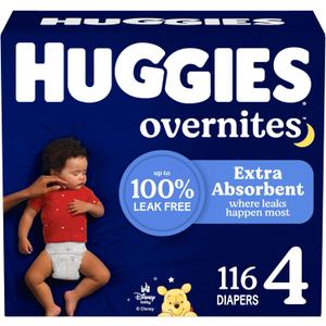 Huggies Size 4 Overnites Baby Diapers: Overnight Diapers, Size 4 (22-37 lbs), 116 Ct (2 Packs of 58)