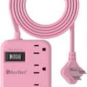 6 USB(2 USB C) Pink Extension Cord- 5Ft Pink Travel Power Strip with 24W USB Charging Station and 4 Outlets, Pink Desk Accessories with Surge Protector for Cute Kawaii Pink Gifts College Dorm Desk