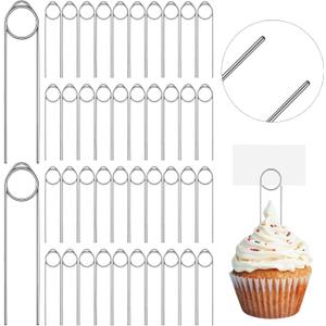 Shimeyao 100 Pcs 5 Inch Floral Card Holder Picks Stainless Steel Pin Sign Holder Pin Wire Card Picture Cake Photo Memo Note Holders Centerpieces for Meat Food DIY Craft Party Accessories Decoration