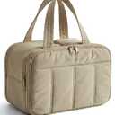 BAGSMART Travel Toiletry Bag, Puffy Large Toiletry Bag for Women, Lightweight Cosmetic Makeup Bag Organizer with Handle for Traveling, Accessories, Essentials, Toiletries (Grayish Brown)