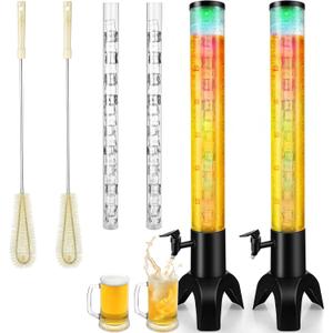 2pcs Mimosa Tower, 100oz/3L Drink Tower Dispenser with Ice Tube and LED Light, Tabletop Beer Dispenser (2pcs)