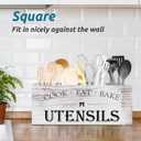 Suli Extra Large Kitchen Utensils Holder with 4 Compartments, Wooden Utensil Organizer for Kitchen Countertop, Farmhouse Decor, Rustic Cooking Utensil - White grain