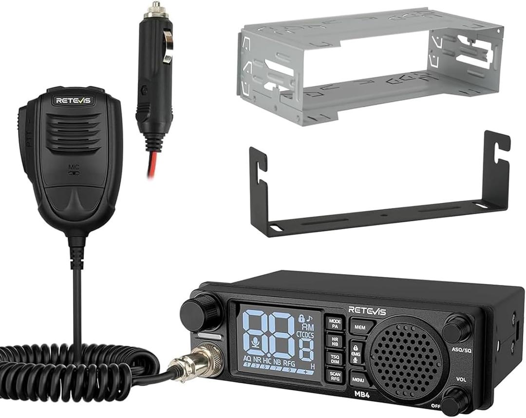 Retevis MB4 DIN AM/FM CB Radio with Cigarette Lighter Plug,12V/24V, 2-Way NRC Noise Canceling,2W Speaker,PA System,Full Mounting Kit Trucker Radio for Long Haul Trucker & Off-Road Emergency