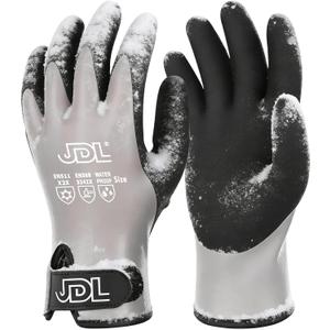JDL 100% Waterproof Winter Work Gloves for Men & Women, Thermal Insulated Freezer Gloves for Cold Weather, Super Grip Palm (Large, Grey)