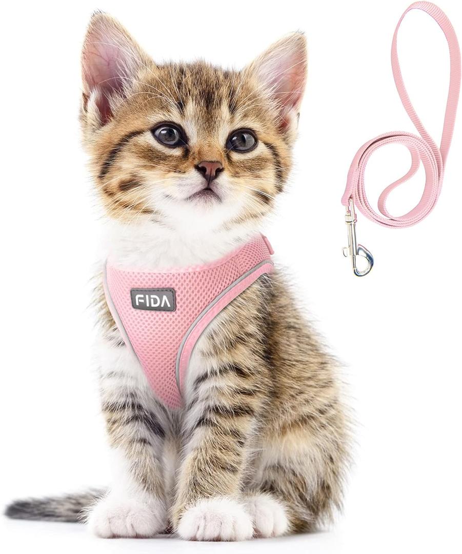 Fida Comfy Dog Harness with Leash, Cat Vest Harness Escape Proof, Breathable Lightweight Soft Mesh, Adjustable Reflective Step-in Harness for Puppy Toy Breeds & Extra-Small Pet (XXS, Pink) (XXS (Neck:11.4"-12.2"; Girth:12.6"-14.2"))