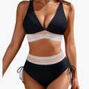 Blooming Jelly Womens High Waisted Bikini Sets Color Block Tummy Control Swimsuits Drawstring Two Piece Bathing Suit L