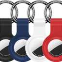 Compatible with AirTag Holder Case 4 Pack,for AirTag 2nd & 1st Generation Airtag Keychain Ring Case Cover,for AirTags Holder GPS Tracker for Apple Airtag Finders Air Tagholder for Kids,Bags,Luggages (Black/White/Blue/Red)