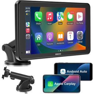 A-pple Carplay & Android Auto,with 7-Inch Carplay Screen for Car,Features Light-Sensitive Functionality, Supports Bluetooth Hands-Free System, Siri/Google Assistant and Two USB Charging Ports