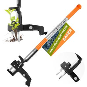 Saker Weed Puller Tool Stand Up Heavy Duty Garden Tool with Long Handle and Stainless Steel Claws for Remove Weeds Without Bending, Pulling, or Kneeling