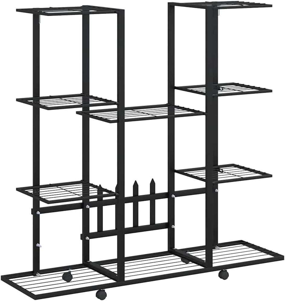 vidaXL Flower Stand with Wheels 37.2"x9.6"x36" Black Iron