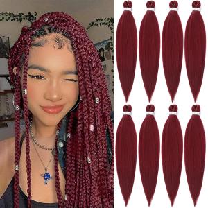 Burgundy Braiding Hair Pre Stretched 30 Inches Wine Red EZ Braiding Hair Yaki Texture 8 Packs/Lot Braid Hot Water Setting Professional Synthetic Braiding Hair Extensions (8pcs,30",#900)