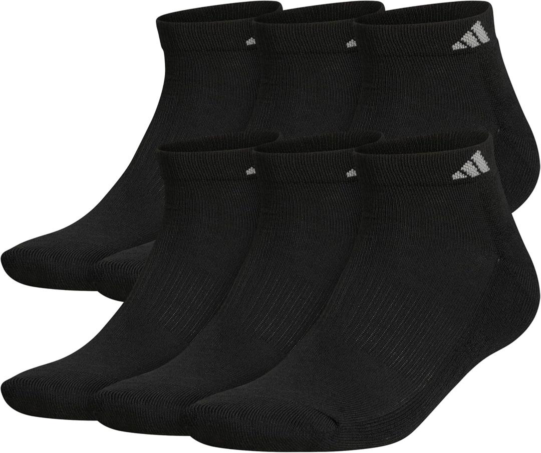 adidas Men's Athletic Cushioned Low Cut Ankle Socks (6 Pairs) Durable & Comfortable (Black, XL)