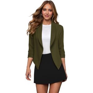 Hybrid & Company Lightweight Open Front Cardigan Classic Ruched Sleeve Work Office Blazer Suit Jackets, 2X