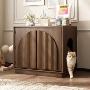 Cat Litter Box Enclosure, Modern Fluted Hidden Litter Box Furniture
24.4" Tall Fits Most Litter Trays, Arched Fluted Door, Beveled Sides, 2.4" Reinforced Base, Rear Ventilation, Easy Assembly
