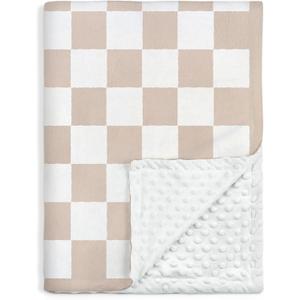 Checkered Minky Baby Blanket 30 x 40 Inches for Boys Girls, Soft Plush Receiving Blanket with Dotted Back, Gift for Toddler Newborn Infant Christmas Birthday Baby Shower
