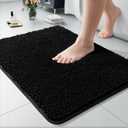 LOCHAS Luxury Bathroom Rug Shaggy Bath Mat 24 x 17 Inch, Washable Non Slip Bath Rugs for Bathroom Shower, Soft Plush Chenille Absorbent Carpets Mats, Black