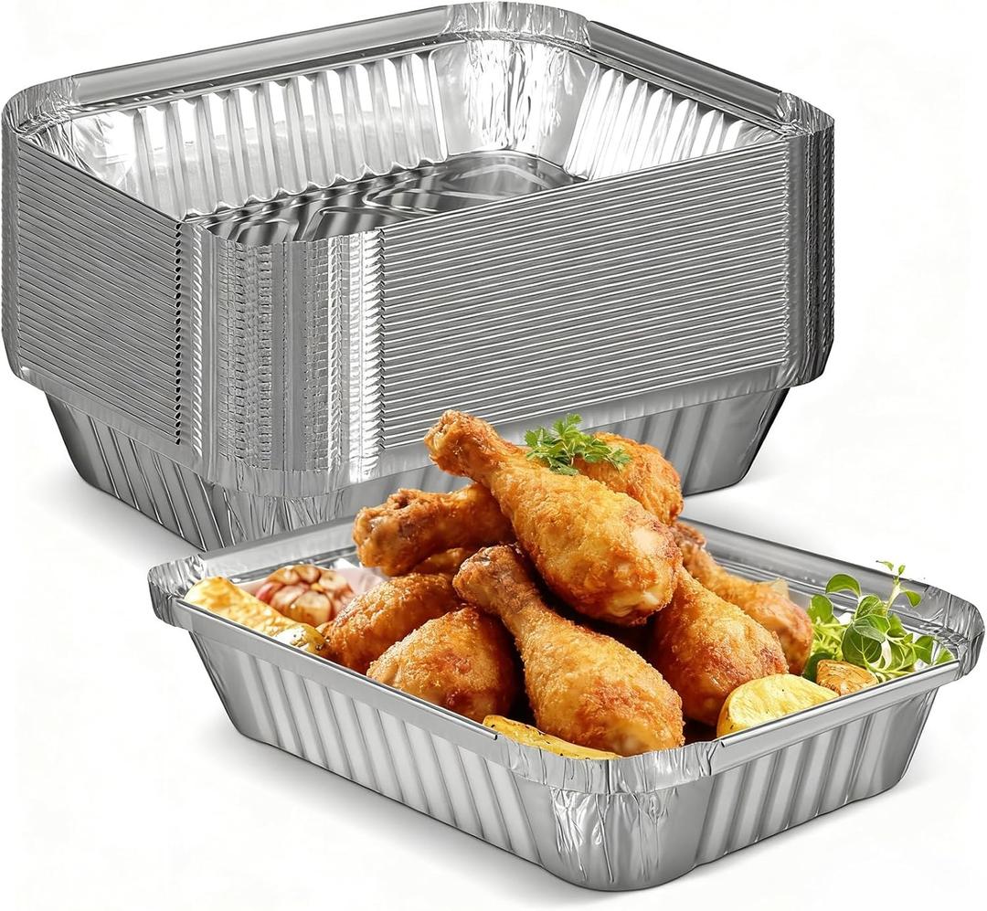 Redriver 1 Lb Small Aluminum Foil Pans, 30 Pack Disposable Aluminum Pans, Deep Aluminum Trays, Square Cake Baking Tins for Cooking, Roasting, Heating, Catering Supplies, Steam Tables