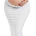 Bhome Maternity Photoshoot Dress Long Sleeve Sexy Cut-Out Backless Maternity Maxi Gown Photography Outfits (Small, White)