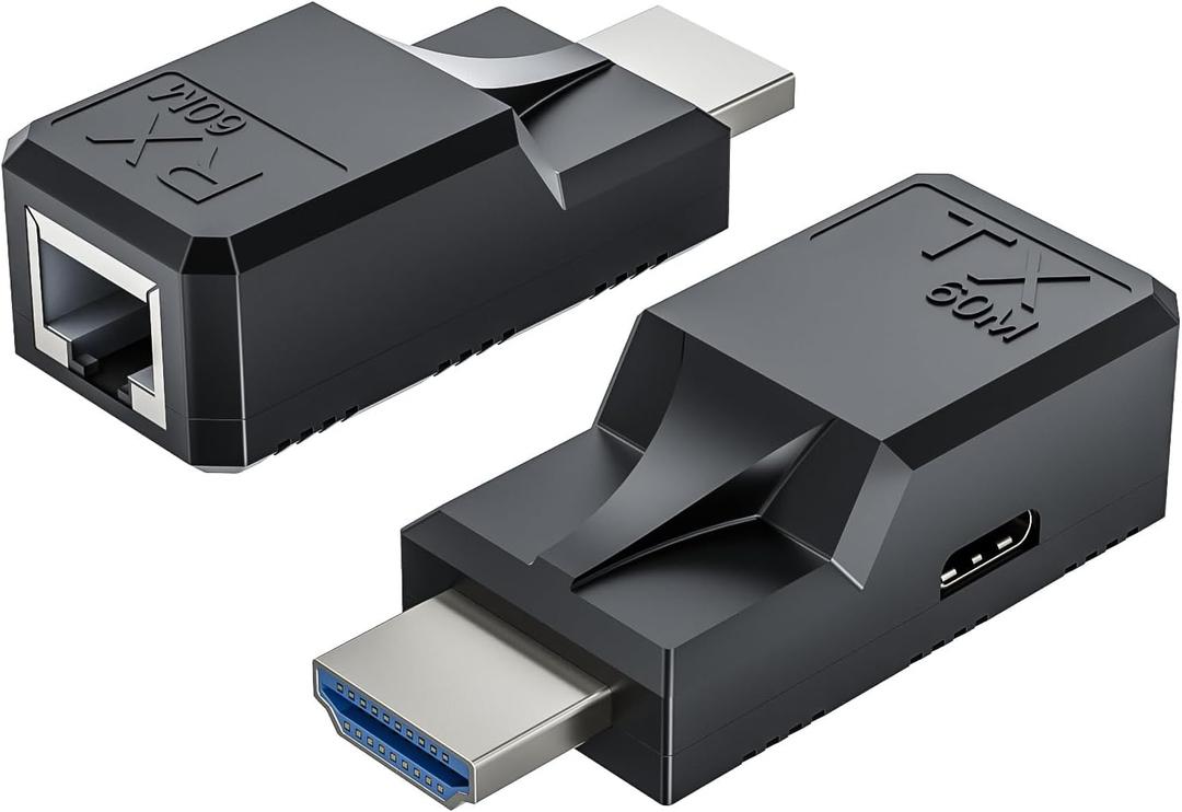 196FT HDMI Extender Over Single Ethernet Cat5e/6 Cable, Support Audio Video UHD 1080P@60Hz, HDMI Male to Male RJ45 Network LAN Extender 60M Converter Repeater, for HDTV, PC, PS3/4, Projector, Monitor