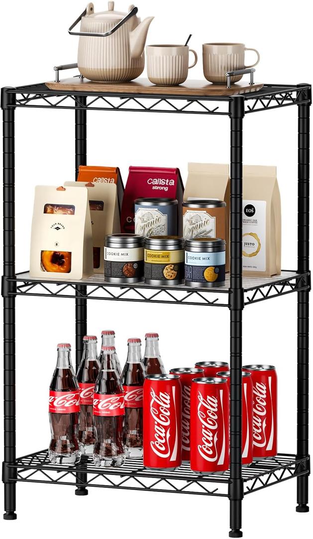 SINGAYE 3 Small Shelves Storage Shelf Wire Shelving Unit Metal Shelf Adjustable Organizers Storage Shelving with Wheels for Bathroom Laundry Room Kitchen Pantry11.5D x 17.3W x 30H Black
