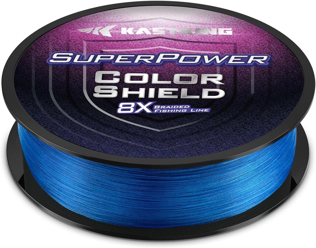 KastKing Superpower ColorShield Braided Fishing Line - Colorfast Braided Line, 100% Solution Dyed UHMWPE Fiber, Smooth & Strong Superline, Near Zero Stretch, Sensitive, High Abrasion Resistance (50LB-(150yds, X8-Blue)