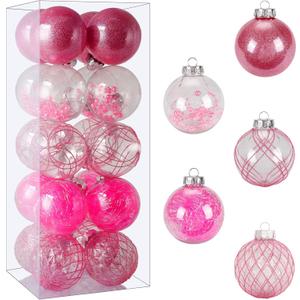 BSTDECOR Christmas Ball Ornaments Set, 20ct Large Clear Pink Shatterproof 80mm/3.15" Hanging Decorative Baubles for Christmas Tree Decoration