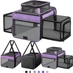 Top and 2 Sides Expandable Cat Carrier 18x11x11, TSA Airline Approved Dog Carriers for Small Dogs, Soft-Sided Pet Carrier with Self-Locking Zippers for Kitten,Rabbit, Puppy, Guinea Pig Purple