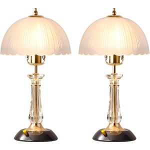 Crystal Table Lamp Set of 2, Dimmable Bedside Lamp with ON/Off Switch Modern Glass Lamps for Night Stands Bedroom Living Room Decor