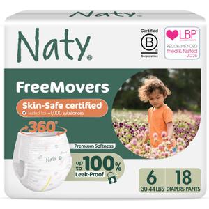Naty FreeMovers Pull Up Training Pants for Sensitive Skin | Hypoallergenic Potty Training Underwear | Absorbent & Leak-Proof for Toddler | Soft, Unscented | Size 6, 4T-5T (30-44 lbs), 18 Count