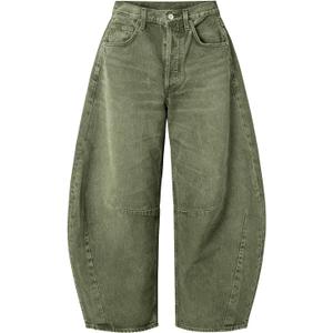EXLURA Womens Barrel Jeans Wide Leg Y2K Boyfriend Denim Pants Hip Hop Vintage Baggy Jeans Cotton Mid-Low Elastic Waist Pants, XS