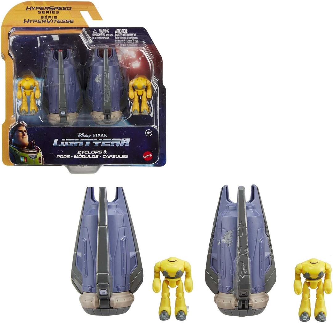 Mattel Disney Pixar Lightyear Hyperspeed Series Zyclops Space Pod Battle Damage & Zyclops Figure, 3.78 Inch Long Vehicle & 1.75 Inch Figure, Toy 4 Years & Up