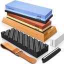 Intelitopia Complete Knife Sharpening Stone Set Dual Grit Whetstone 400/1000 3000/8000 Knife Sharpener with Leather Strop, Flattening Stone, Bamboo Base, 3 Non-slip Rubber Bases & Angle Guide